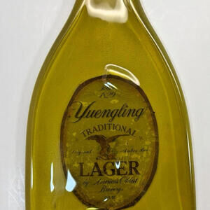 Yuengling Lager Flattened Bottle Wall Hanging Amber Glass Upcycled Decor